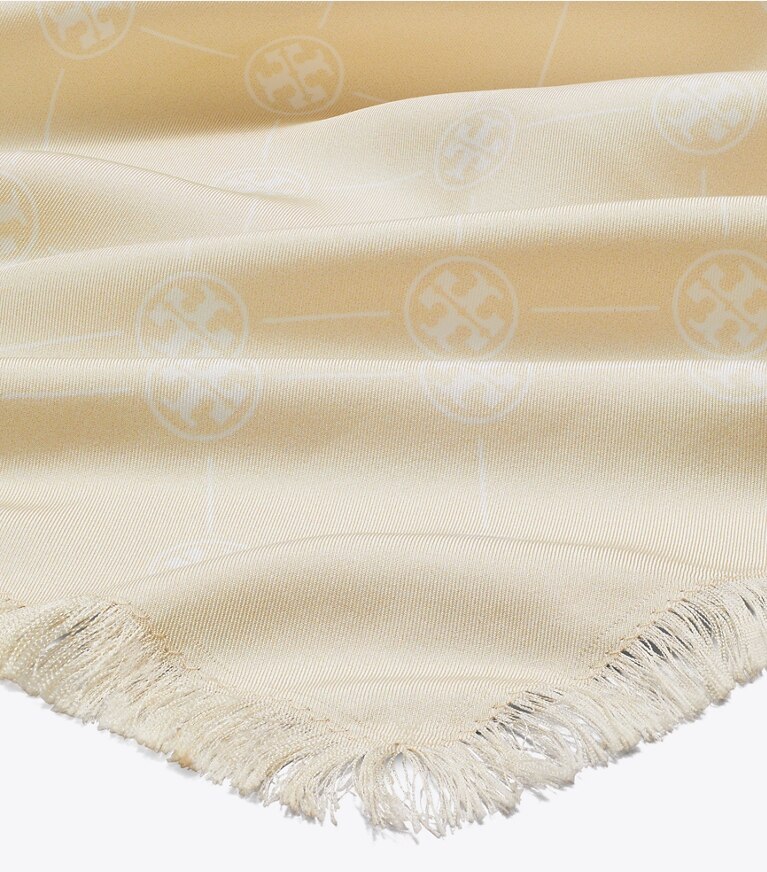 Tory Burch designer écharpes Étole oblongue en soie T Monogram dans Pink/Yellow détails