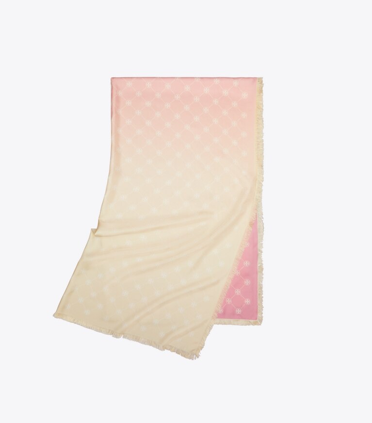 Tory Burch designer écharpes Étole oblongue en soie T Monogram dans Pink/Yellow plié