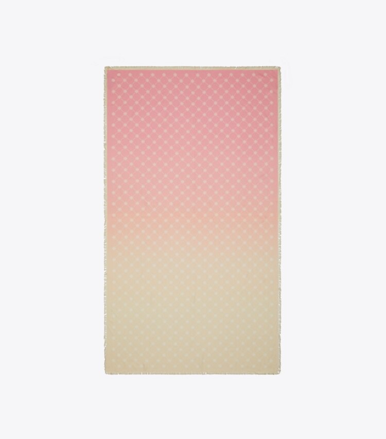 Tory Burch designer écharpes Étole oblongue en soie T Monogram dans Pink/Yellow vue du dessus