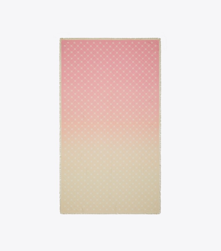 Tory Burch designer écharpes Étole oblongue en soie T Monogram dans Pink/Yellow vue du dessus