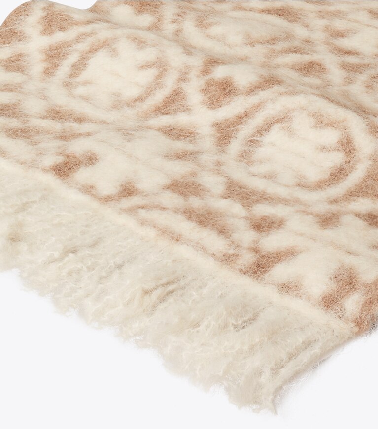 Tory Burch designer écharpes Étole T Monogram en maille brossée in T Monogram Diamond Oblong Camel informations