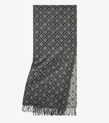 Tory Burch designer écharpes Étole T Monogram dans Black plié