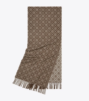 Tory Burch designer écharpes Étole T Monogram dans Brown plié