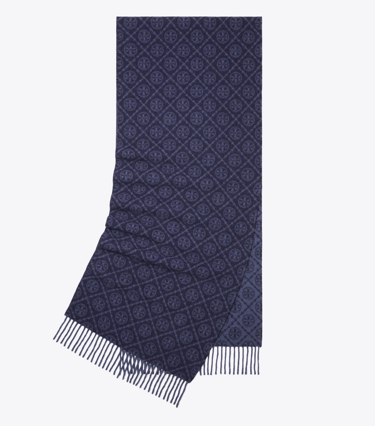 Tory Burch designer écharpes Étole T Monogram dans Tory Navy plié