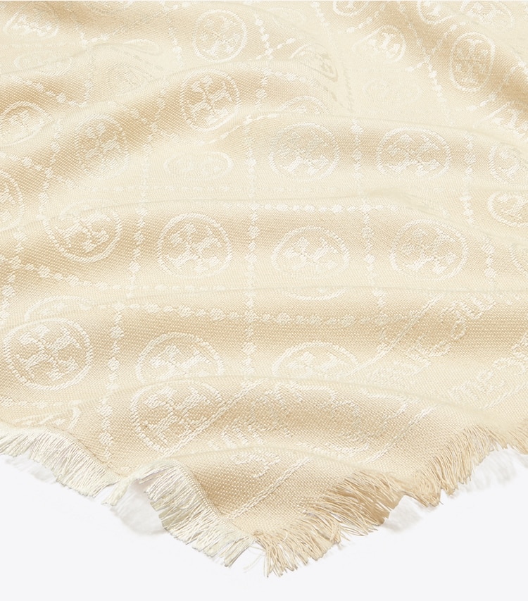 Tory Burch designer écharpes Étole T Monogram Jacquard dans Light Cream détails