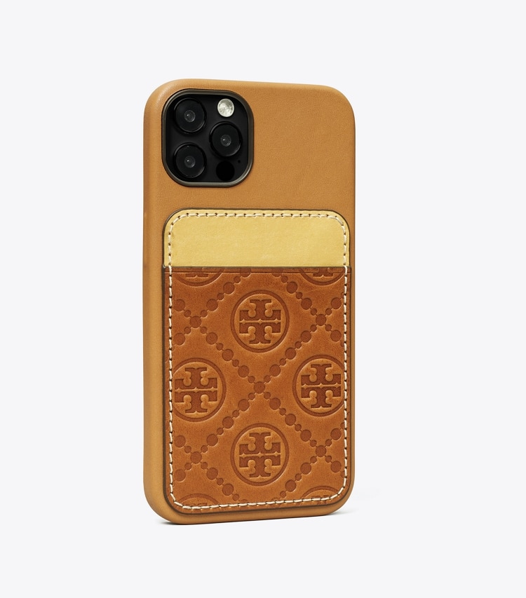 Tory Burch designer accessoires high-tech Étui pour téléphone T Monogram avec emplacement pour cartes dans Classic Cuoio angle