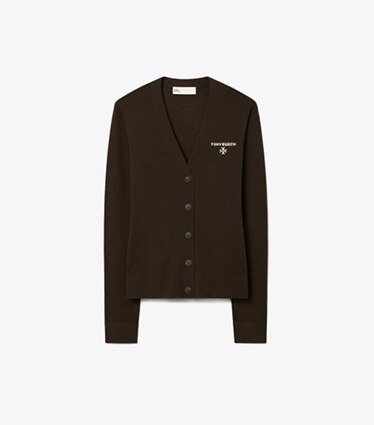 Tory Burch designer セーター シモーヌ ウール カーディガン in Winter Rich Brown front