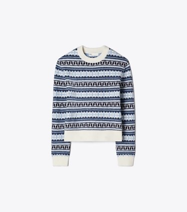Tory Burch designer セーター フェアアイル ストライプ ウールセーター in Blue Multi Fairisle Stripe front