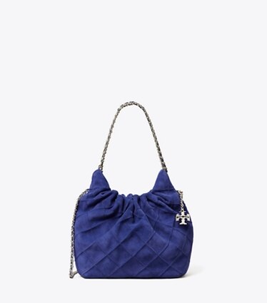 Tory Burch designer クロスボディバッグ フレミング ソフトスエード ミニホーボーバッグ in Navy Day front