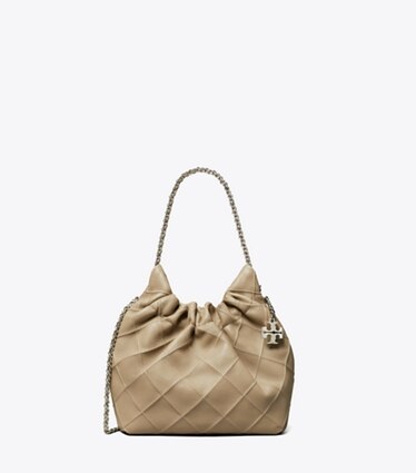Tory Burch designer クロスボディバッグ フレミング ソフト ミニ ホーボーバッグ in Soft Cement front