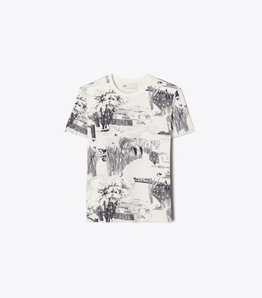 Tory Burch designer トップス プリント コットンTシャツ in Ivory Forest front