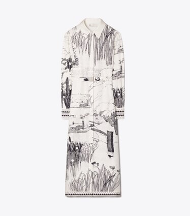 Tory Burch designer ワンピース プリント シルク シャツドレス in Ivory Forest front