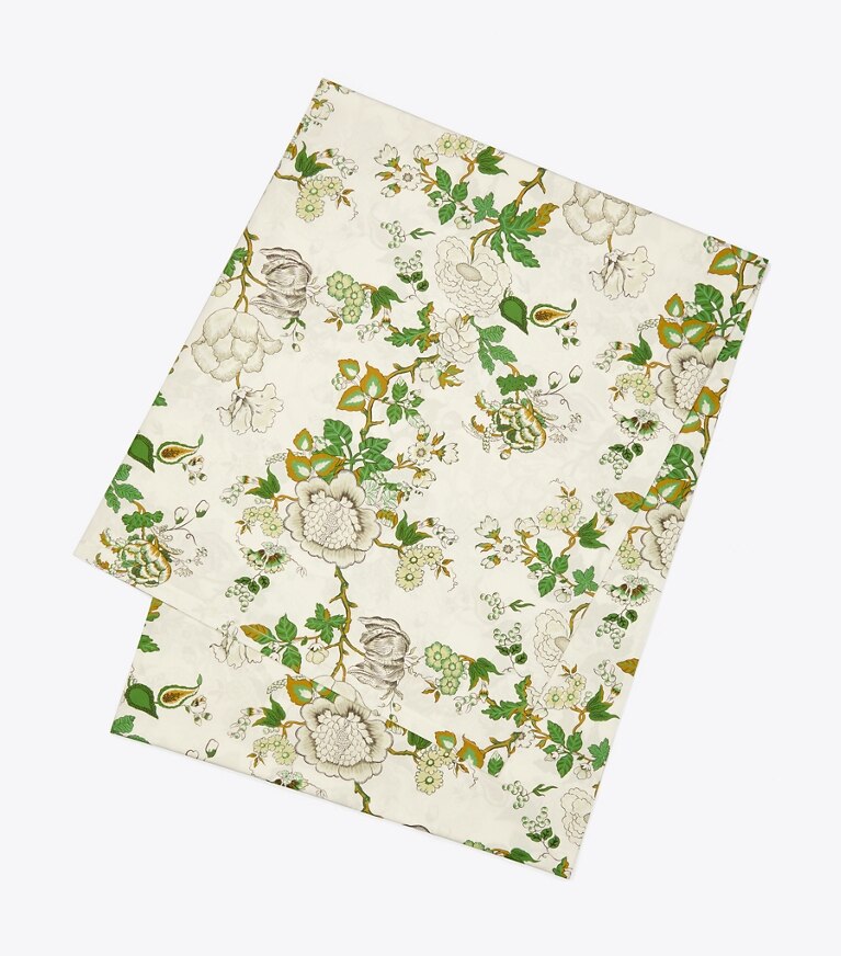 Tory Burch designer linens  Happy Times Bouquet Square Tablecloth, 90” in Moss Green front