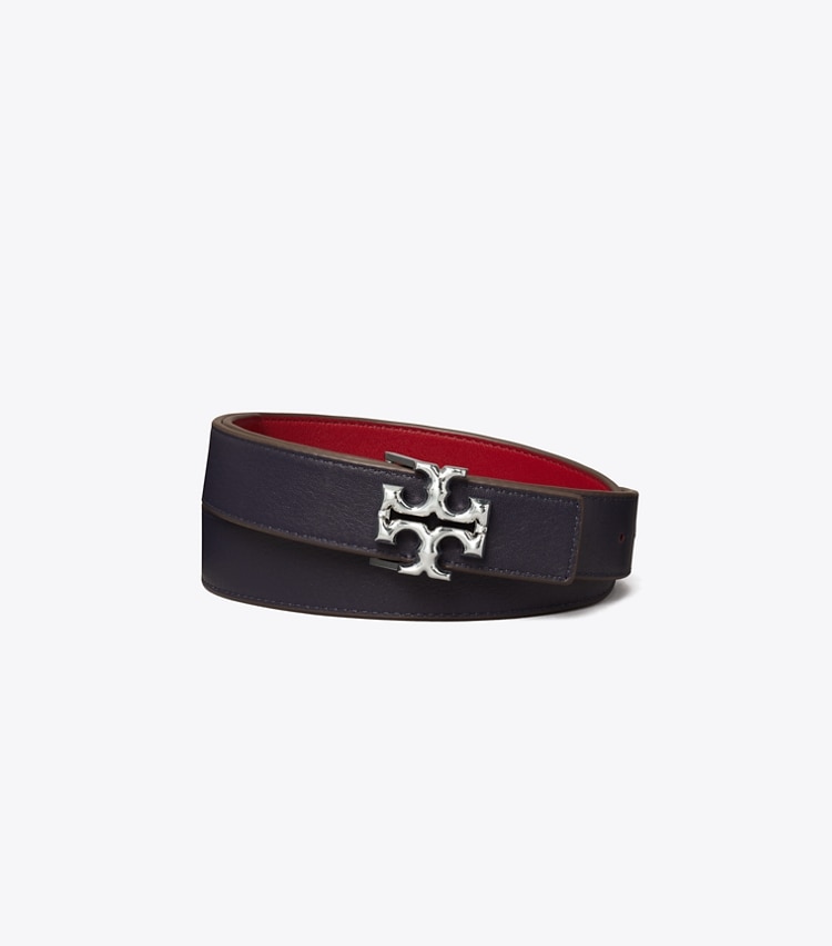 Tory Burch designer belts 1" Eleanor Reversible Belt in TORY RED / Tory Navy / Silver back