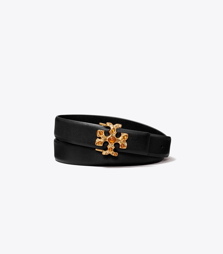 Tory Burch designer belts 1" Embellished Eleanor Belt in Black front