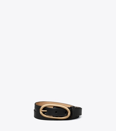 Tory Burch designer belts 1" Large Pierced Buckle Belt in BLACK/GOLD front
