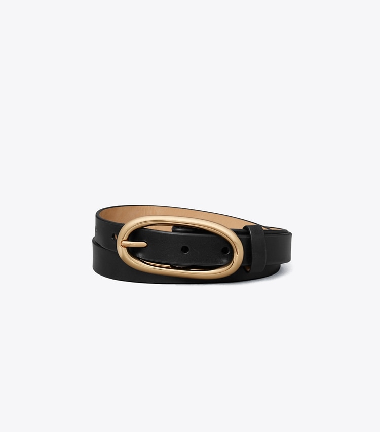 Tory Burch designer belts 1" Large Pierced Buckle Belt in BLACK/GOLD front