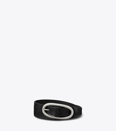 Tory Burch designer belts 1" Large Pierced Buckle Belt in Black/Silver front