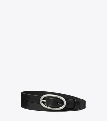 Tory Burch designer belts 1" Medium Pierced Buckle Belt in Black/Silver front