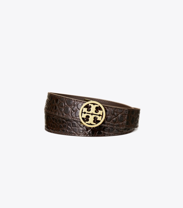 Tory Burch designer belts 1" Miller Croc Belt in Dark Mahogany / GOLD front