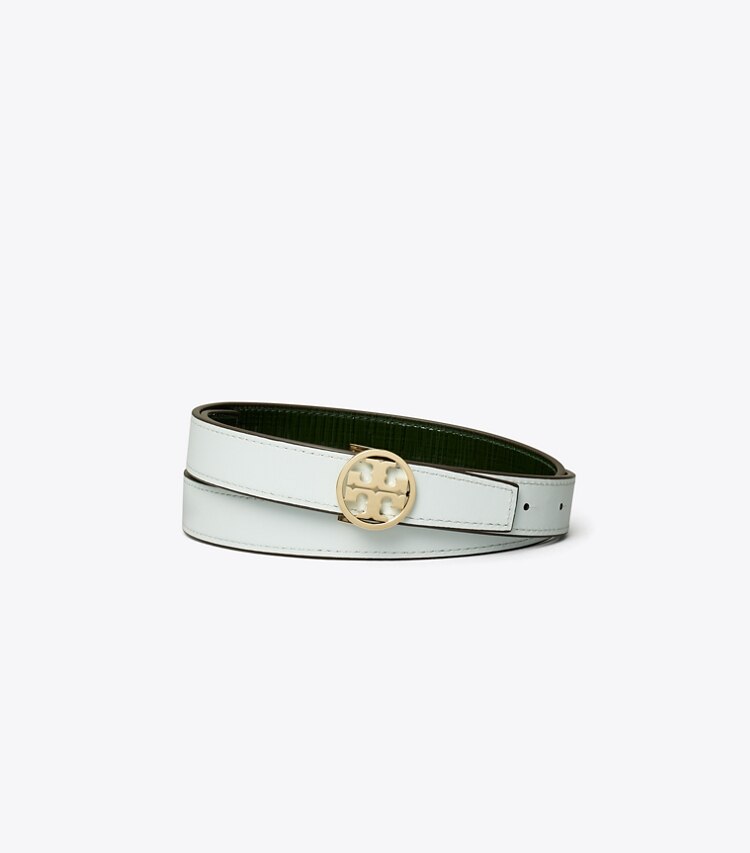 Tory Burch designer belts 1" Miller Crosshatch Belt in Dark Everglade / GOLD back