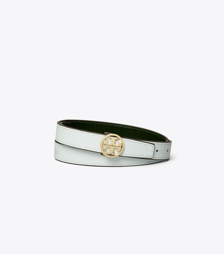 Tory Burch designer belts 1" Miller Crosshatch Belt in Dark Everglade / GOLD front