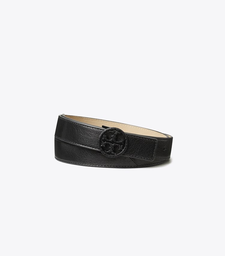 Tory Burch designer belts 1" Miller Crystal Embellished Belt in PERFECT BLACK / Jet front