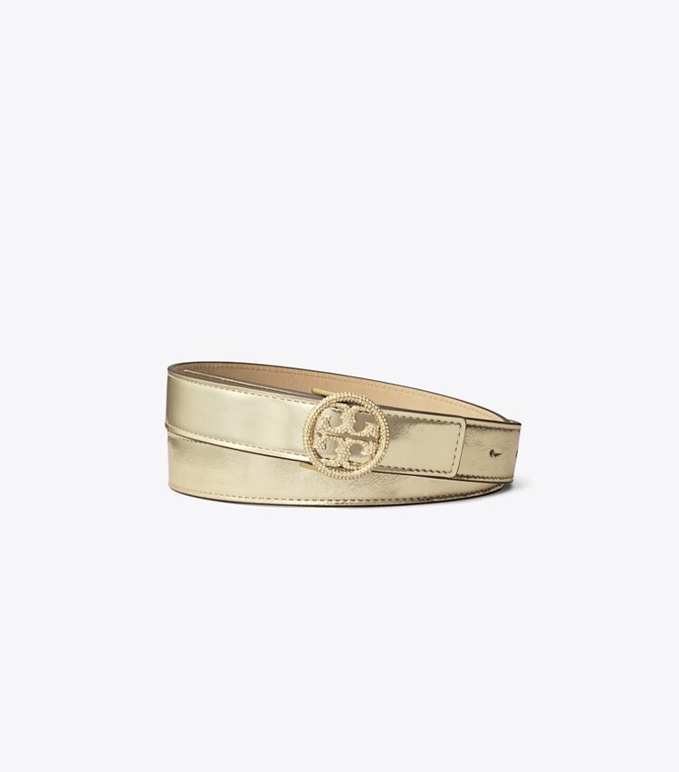 Tory Burch designer belts 1" Miller Crystal Embellished Belt in Spark Gold / GOLD front