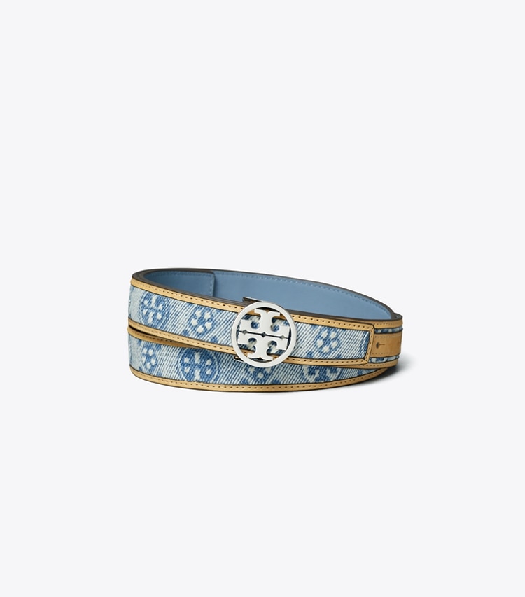 Tory Burch designer belts 1" Miller Denim Belt in Powder Blue front