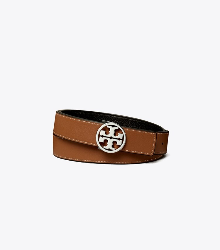 Tory Burch designer belts 1" Miller Reversible Belt in Black / Classic Cuoio / Silver back