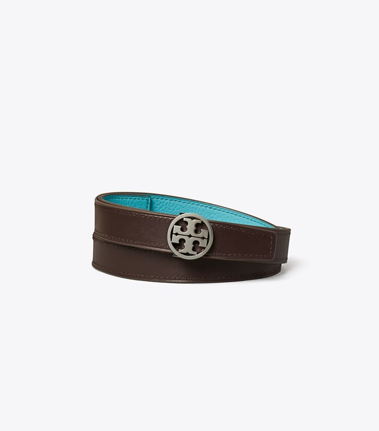 Tory Burch designer belts 1" Miller Reversible Belt in Soft Turquoise / John Coco / Silver back