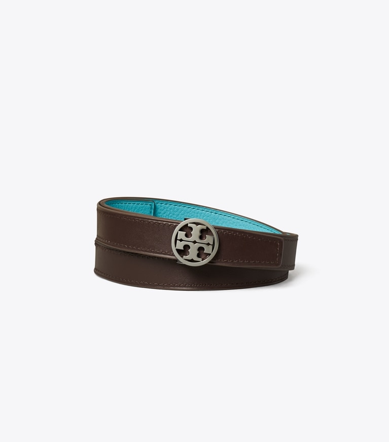 Tory Burch designer belts 1" Miller Reversible Belt in Soft Turquoise / John Coco / Silver back