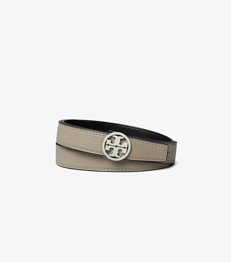 Tory Burch designer belts 1" Miller Reversible Belt in Gray Heron / Black / Silver front