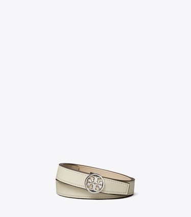 Tory Burch designer ベルト 1インチ ミラー リバーシブルベルト in Warm White / Tortora / Silver front