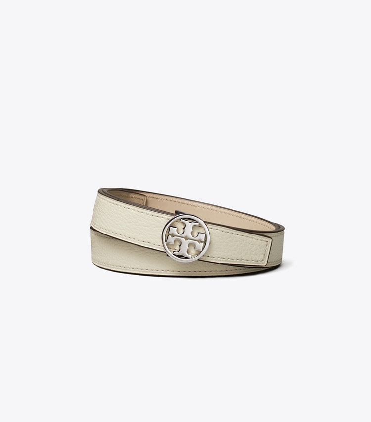 Tory Burch designer belts 1" Miller Reversible Belt in Warm White / Tortora / Silver front