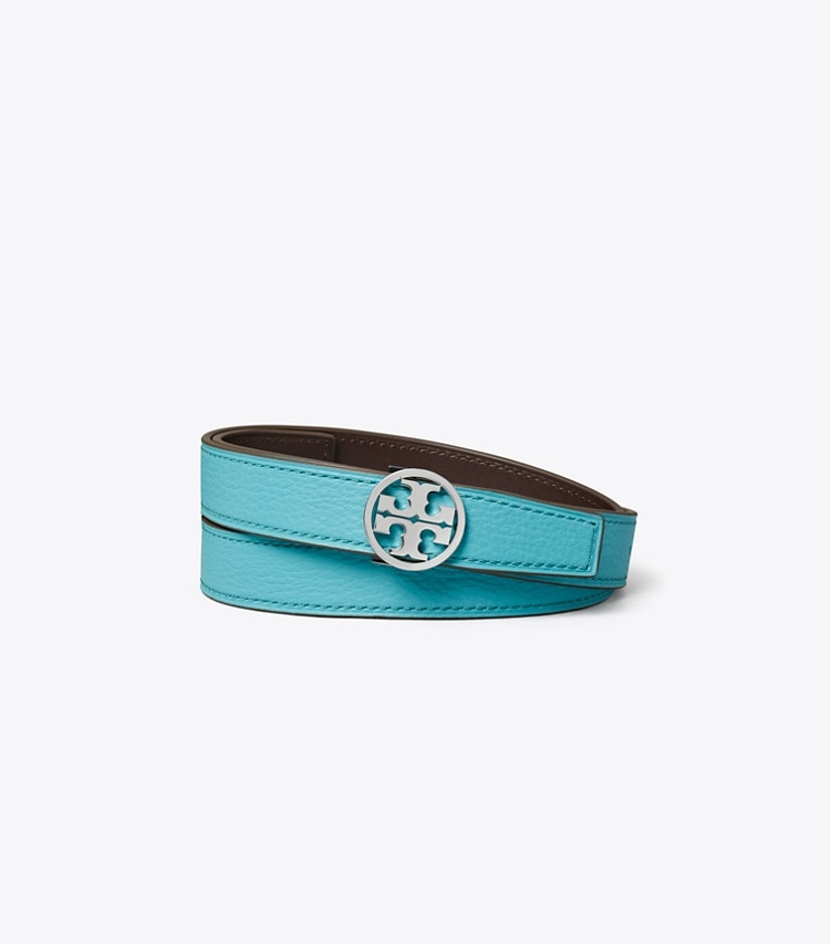 Tory Burch designer belts 1" Miller Reversible Belt in Soft Turquoise / John Coco / Silver front