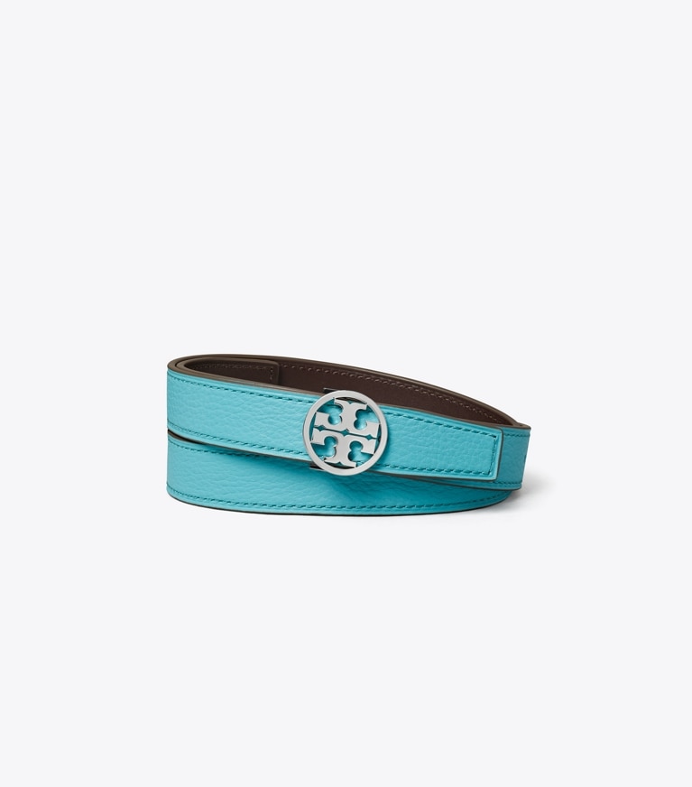 Tory Burch designer belts 1" Miller Reversible Belt in Soft Turquoise / John Coco / Silver front