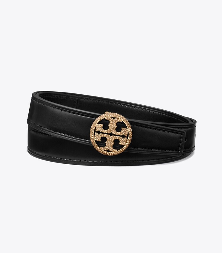 Tory Burch designer belts 1" Miller Reversible Pavé Belt in Black / Gold front