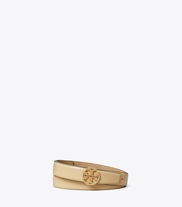 Tory Burch designer belts 1" Miller Smooth Leather Pavé Logo Belt in Vanilla Soft Serve front