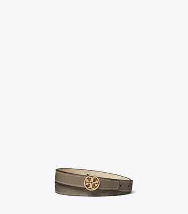 Tory Burch designer belts 1" Miller Smooth Reversible Belt in Gray Heron / New Cream / Gold front