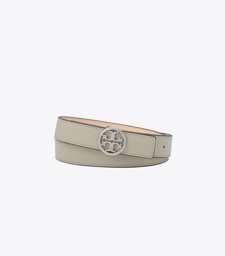 Tory Burch designer belts 1" Reversible Logo Belt in PINE FROST / New Cream / Silver front