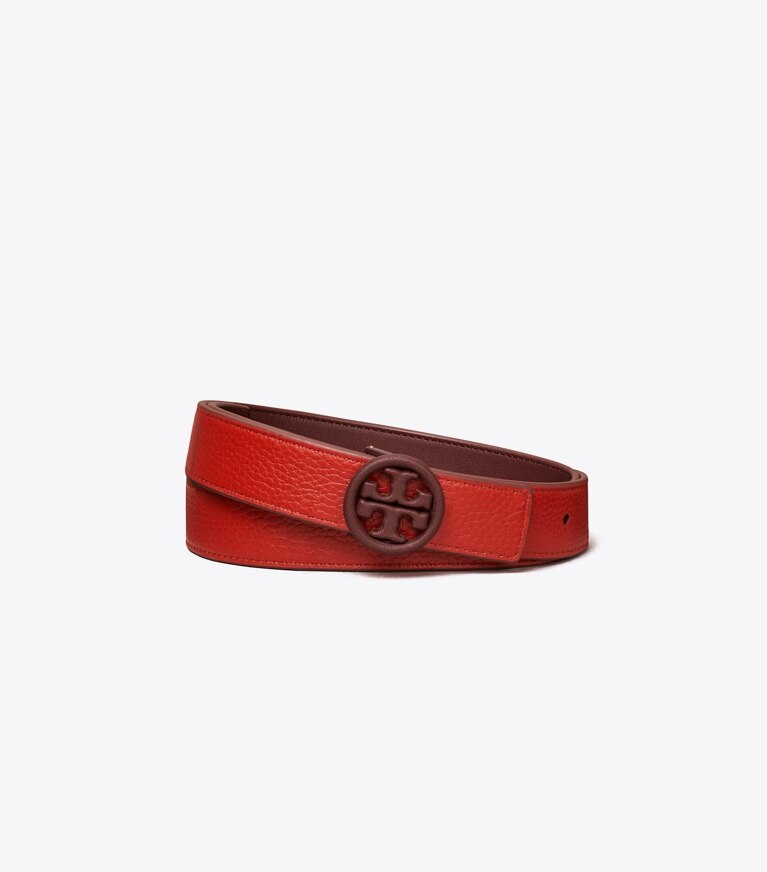 Tory Burch designer belts 1" Reversible Tonal Logo Belt in TEMPRANILLO / Red Apple front
