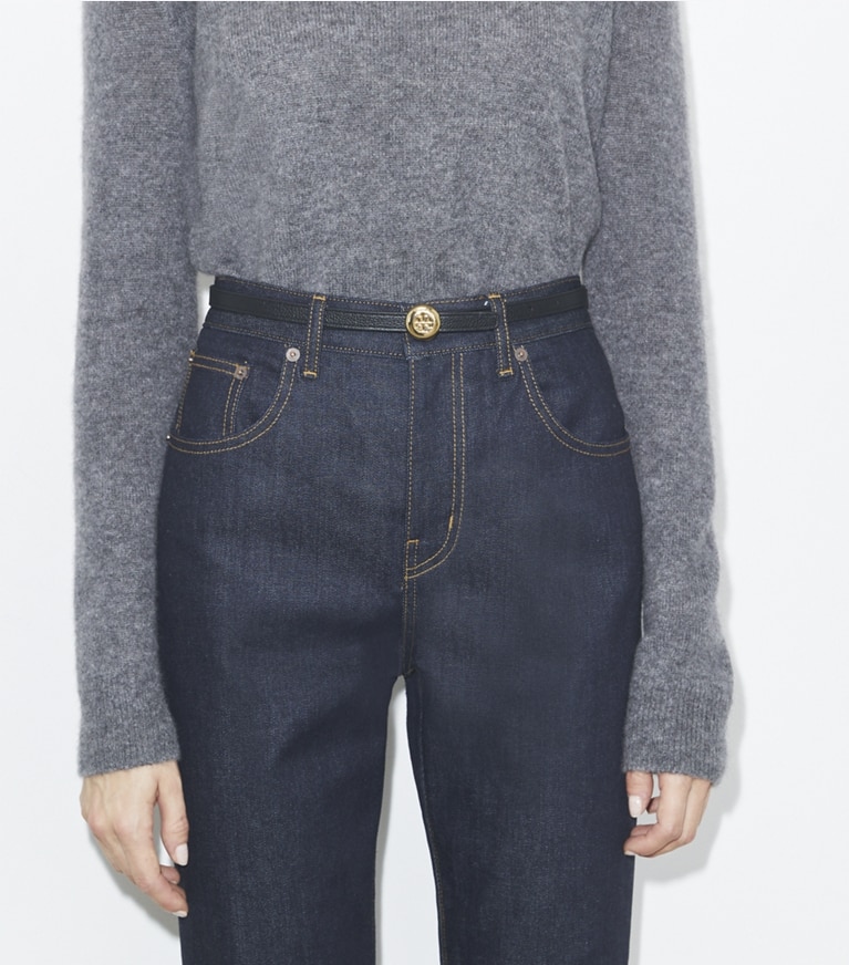 Tory Burch designer belts 1" Romy Reversible Belt in Dark Kale / Light Stone front