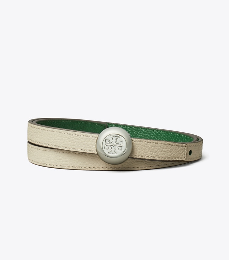 Tory Burch designer belts 1" Romy Reversible Belt in Dark Kale / Light Stone back