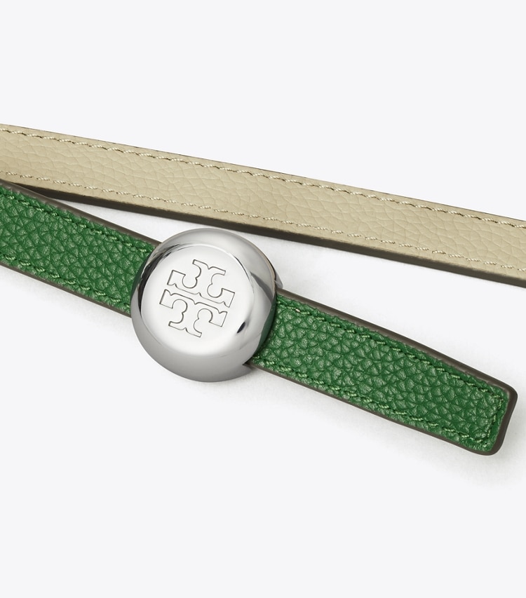 Tory Burch designer belts 1" Romy Reversible Belt in Dark Kale / Light Stone detail
