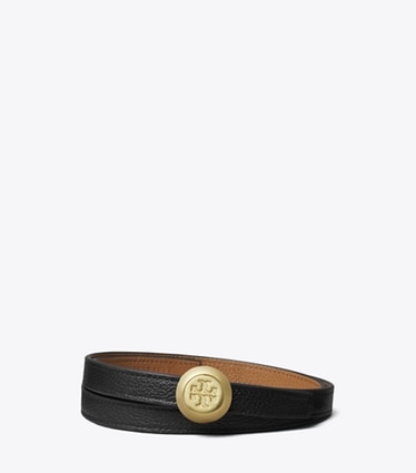Tory Burch designer belts 1" Romy Reversible Belt in Black / Aged Tan front
