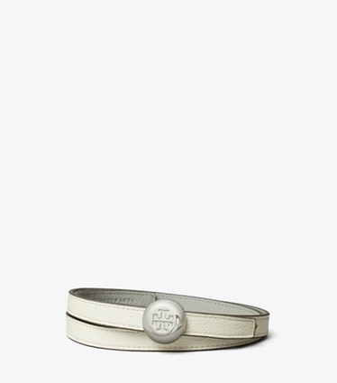 Tory Burch designer belts 1" Romy Reversible Belt in Warm White / Light Granite front