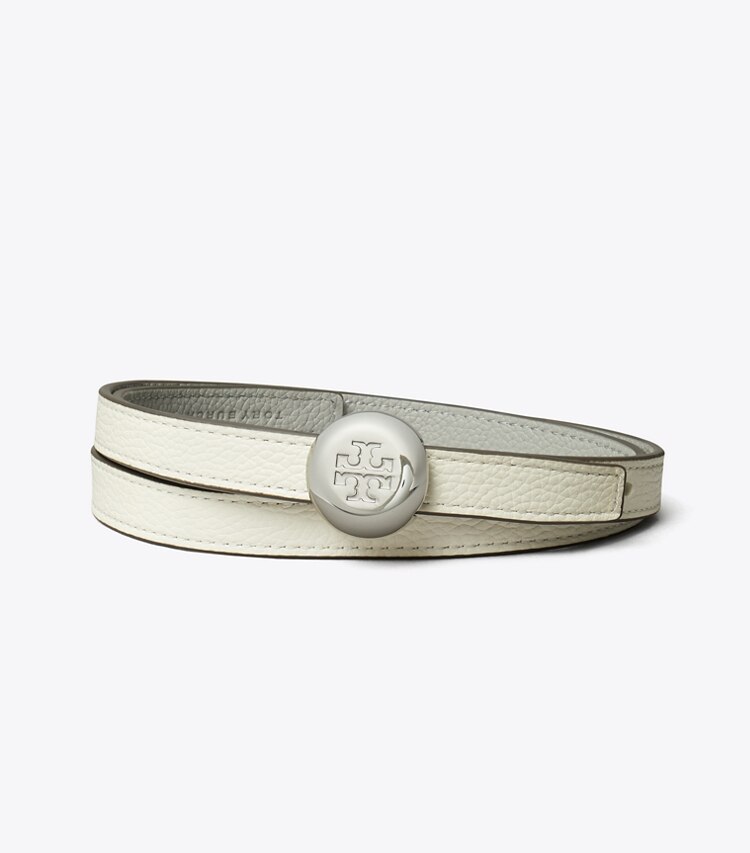 Tory Burch designer belts 1" Romy Reversible Belt in Warm White / Light Granite front
