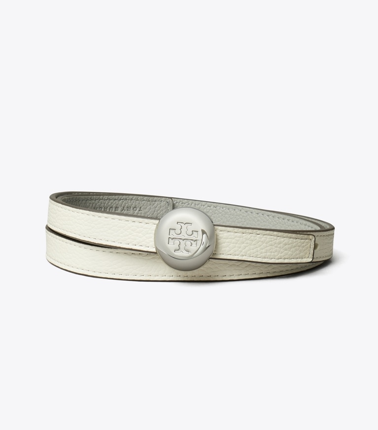 Tory Burch designer belts 1" Romy Reversible Belt in Warm White / Light Granite front