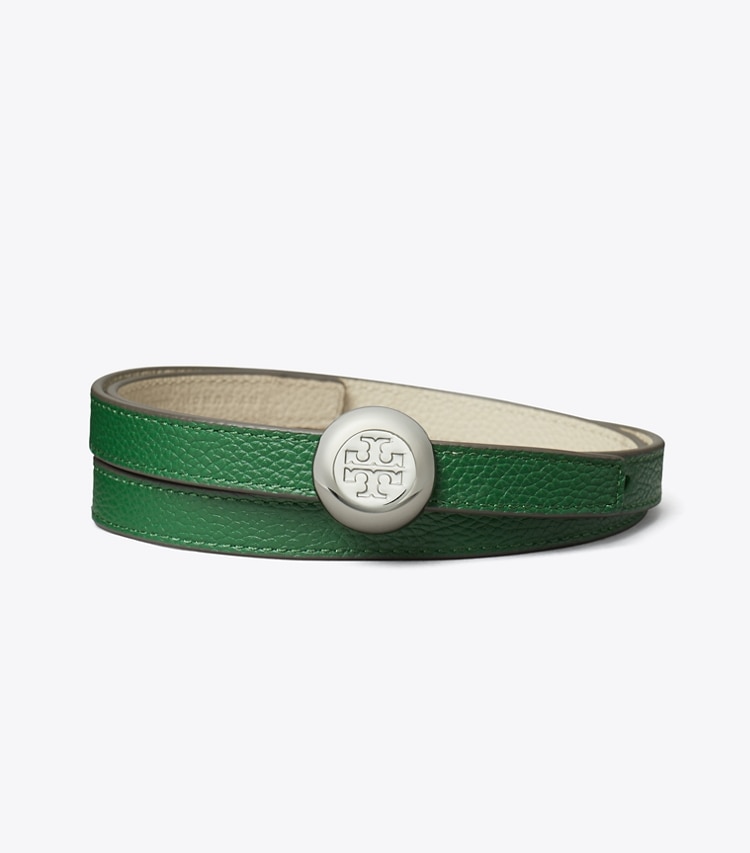 Tory Burch designer belts 1" Romy Reversible Belt in Dark Kale / Light Stone front